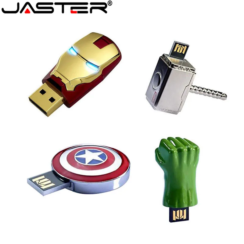 JASTER металлический USB флеш-накопитель Капитан Америка щит Тор молоток Железный человек головка 2,0/32 GB/16 GB/8 GB/4 GB memory stick