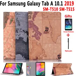 World чехол "карта" для Samsung Galaxy Tab A 10,1 2019 SM-T510 SM-T515 T510 T515 чехол Funda Capa модный флип-чехол-подставка + Flim + ручка