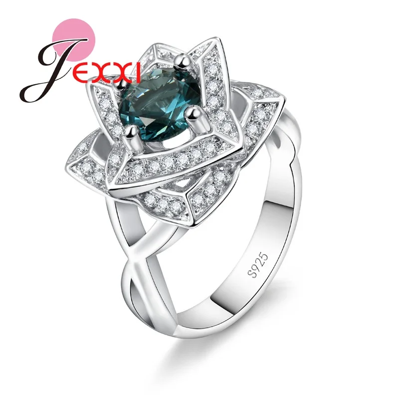 JEXXI New Fine Jewelry Accessory S925 Stamped Ring 4 Claws Cubic Zirconia CZ Diamond Wedding Ring For Women SIZE 6-9