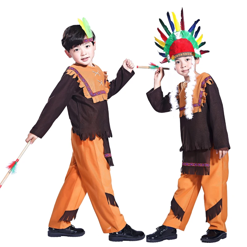 Хэллоуин Детская одежда Одежда для мальчиков индийская одежда Индеец в Национальный костюм Джунгли