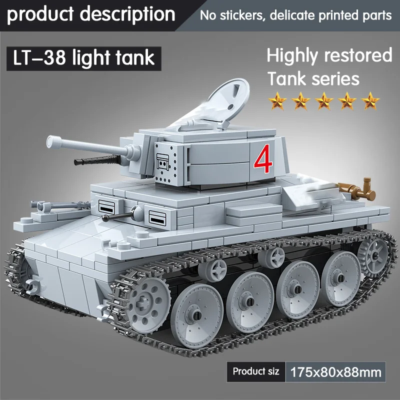  535pcs Military LT-38 German Light Tank Soldier Weapon Building Blocks Compatible Technic WW2 Tank 