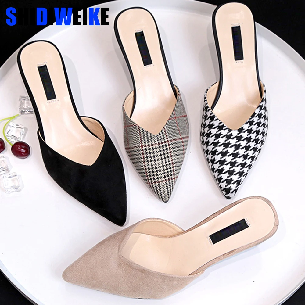 

Women Slippers Med Heel Sandals Summer Slip On Slides Fashion Mules Brand Plaid Shoe Women Casual Shoes Outdoor Slipper g215