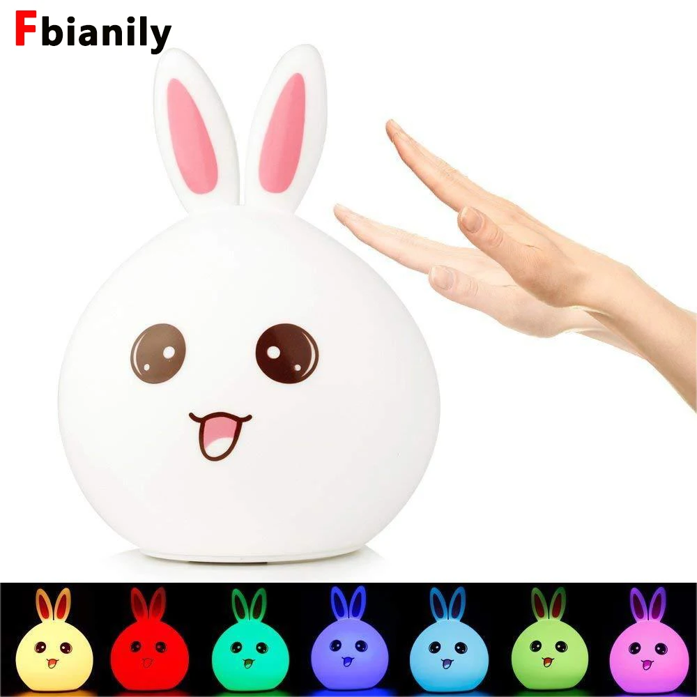 

Lovely Rabbit LED Night Light For Children Baby Kids Bedside Lamp Multicolor Silicone Touch Sensor Tap Control Nightlight