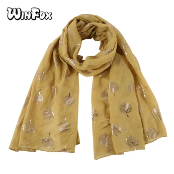 

Winfox 2018 New Fashion Yellow Black Navy Tree Print Shiny Bronzing Foil Silver Scarf Shawl For Ladies Scarves and Wraps Women