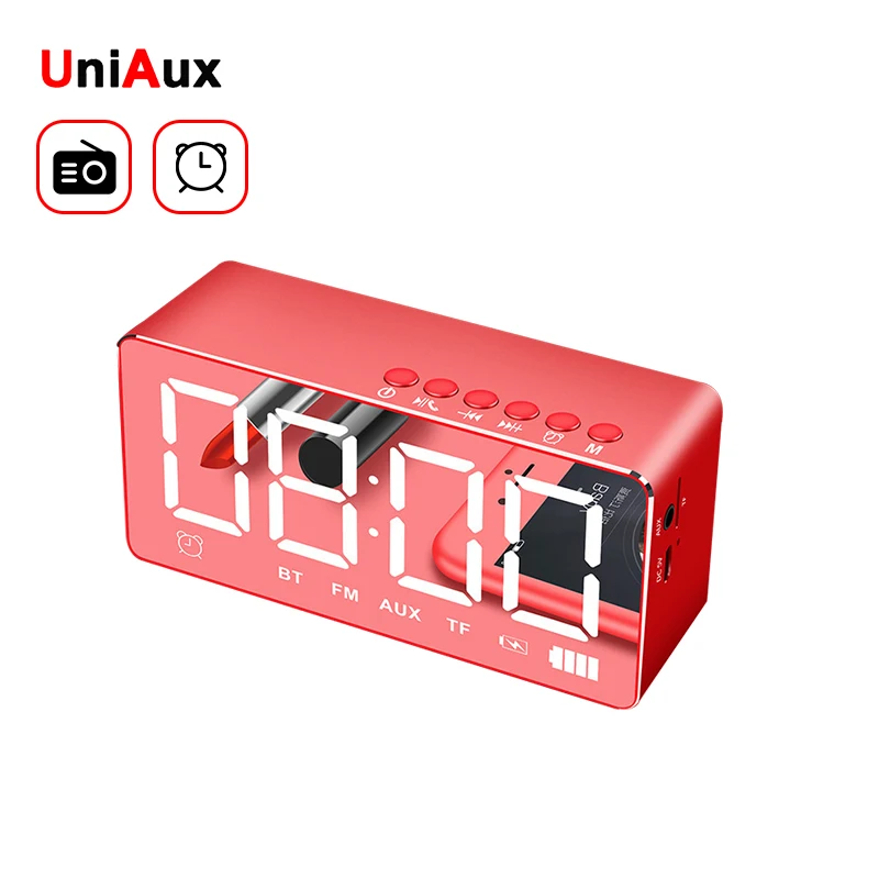 

LED Mirror Bluetooth Speaker with Aux FM Radio USB TF Play Makeup Speaker Big battery Loud Speaker Red Pink Black Purple Color