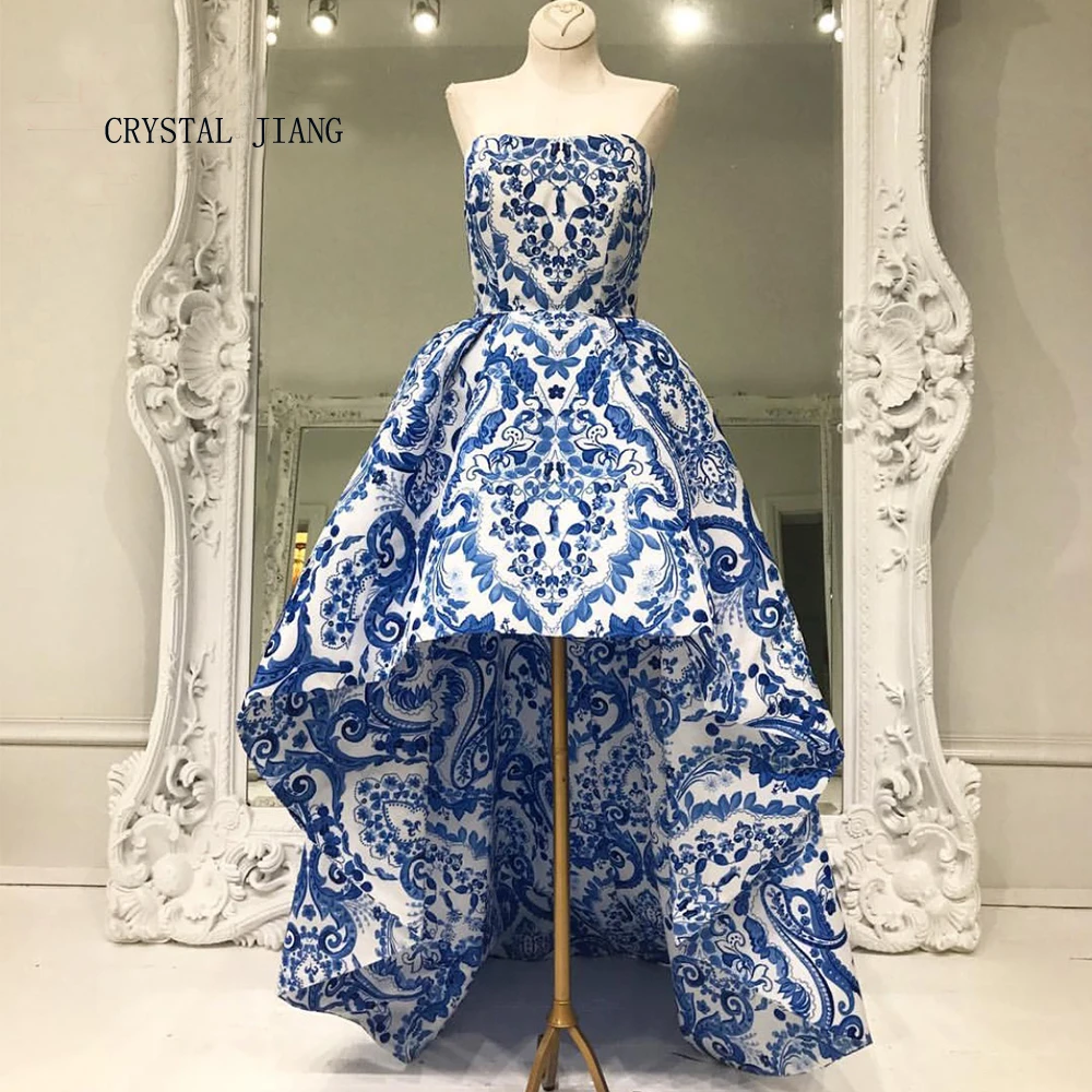 

CRYSTAL JIANG New Arrival 2018 Strapless Floral Printed Custom made Front Short Long Back Formal Evening Dresses