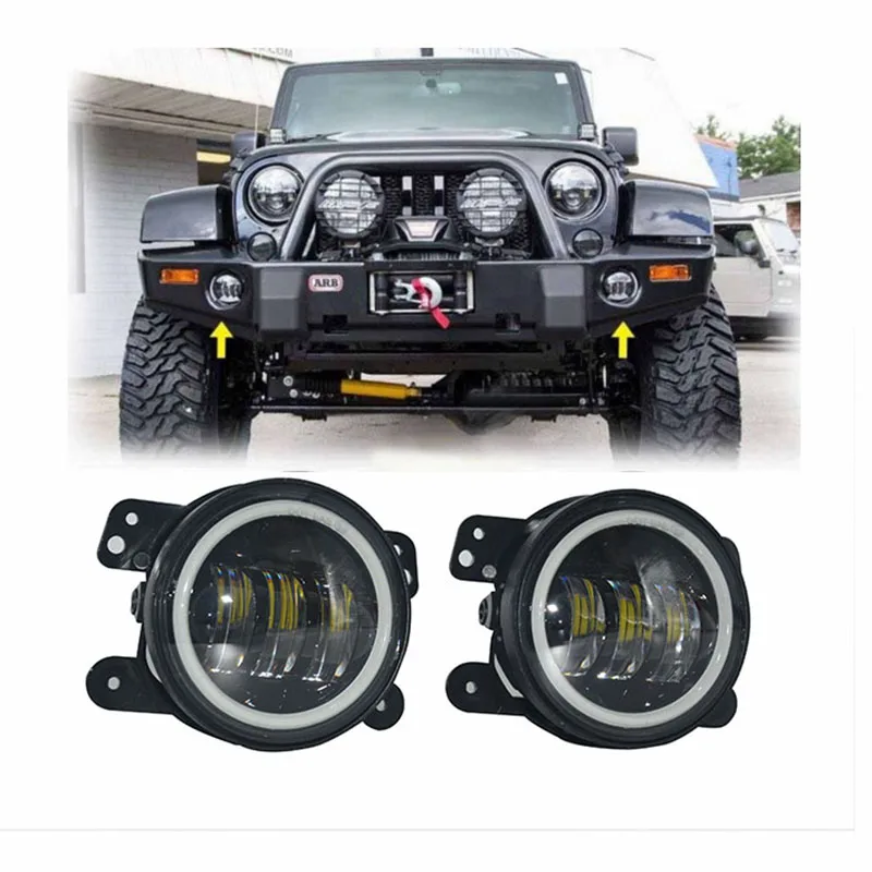 Круглые светодиодные противотуманные фары Wrangler DOT 4 дюйма белые гало кольцо DRL для