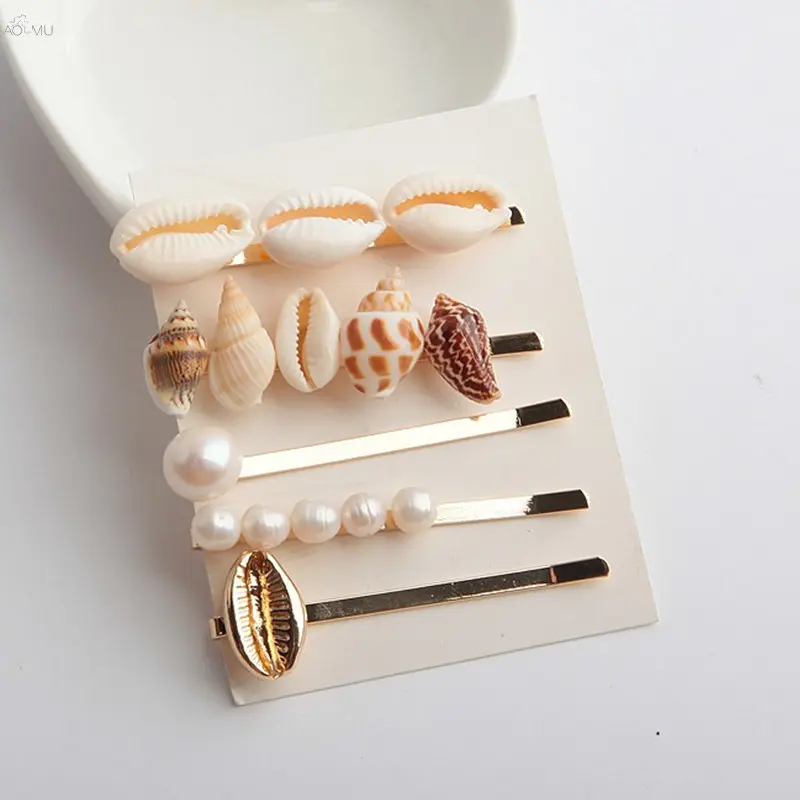 

AOMU 5pcs Women Fashion Imitiation Pearl Shell Hairpins Hair Clips Summer Beach Hairgrip Hair Accessories