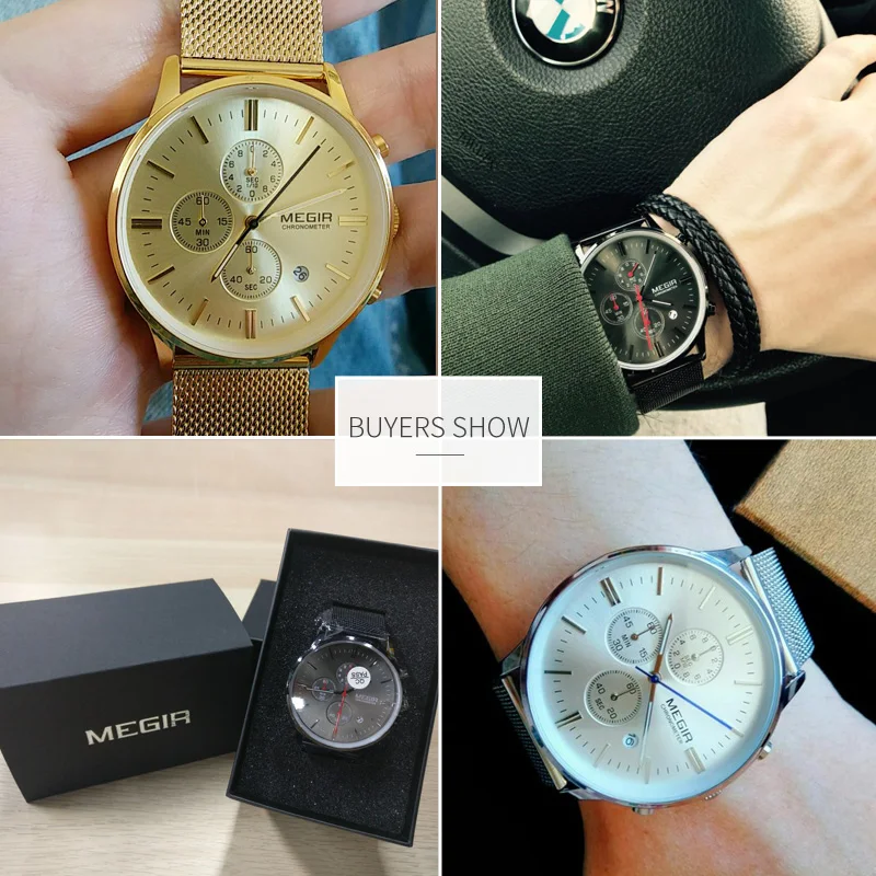 MEGIR Original Mens Watches Top Brand Luxury Stylish Watch Men Stainless Steel Mesh Strap Chronograph Military Quartz Watch