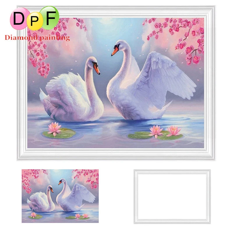 

DPF Framed Diamond Embroidery 5d Round full love swan Diamond Painting Diamond Cross Stitch Rhinestone kits home Decor painting