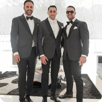 Tanie Najnowsze Wzory Szary Groom Smokingi Czarny Szczyt Lapel Garnitury Męskie Na Garnitury ślubne Mężczyzna Blazers Płaszcz Spodnie 2 Sztuka Kostium Homme