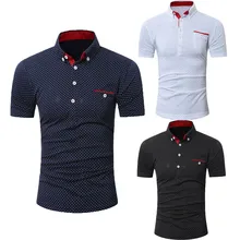 Рубашка мужская летняя Повседневная рубашка поло мужская полиэфирная новая популярная мужская рубашка с коротким рукавом деловая Тонкая блузка в горошек с принтом Топ W413
