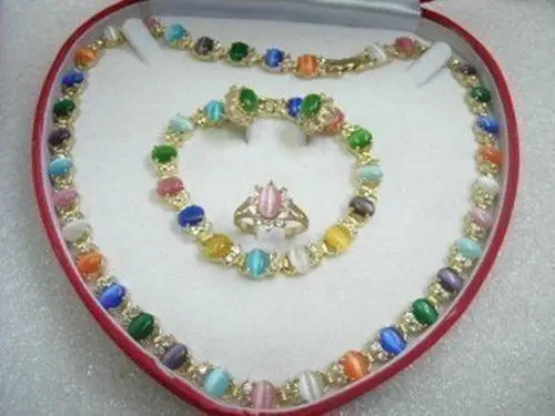 

FREE SHIPPINGVogue Multicolor Opal Necklace Bracelet Earring Ring(6-8#) set (A0503)
