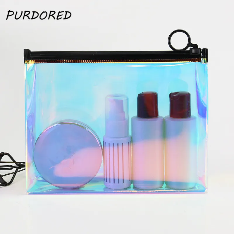 

PURDORED 1 Pc Laser Cosmetic Bag PVC Clear Make Up Bag Travel Zipper Organizer Makeup Bag Toiletry Beauty Kit Dropshipping