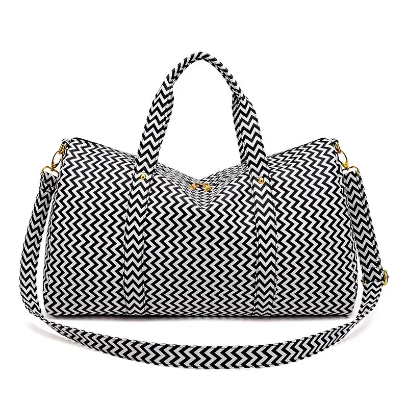 Мужская сумка из искусственной кожи, полосатая Мужская большая сумка через плечо, дорожная сумка унисекс, сумка на плечо с карманом для обуви XA225WC - Цвет: Black-white 2