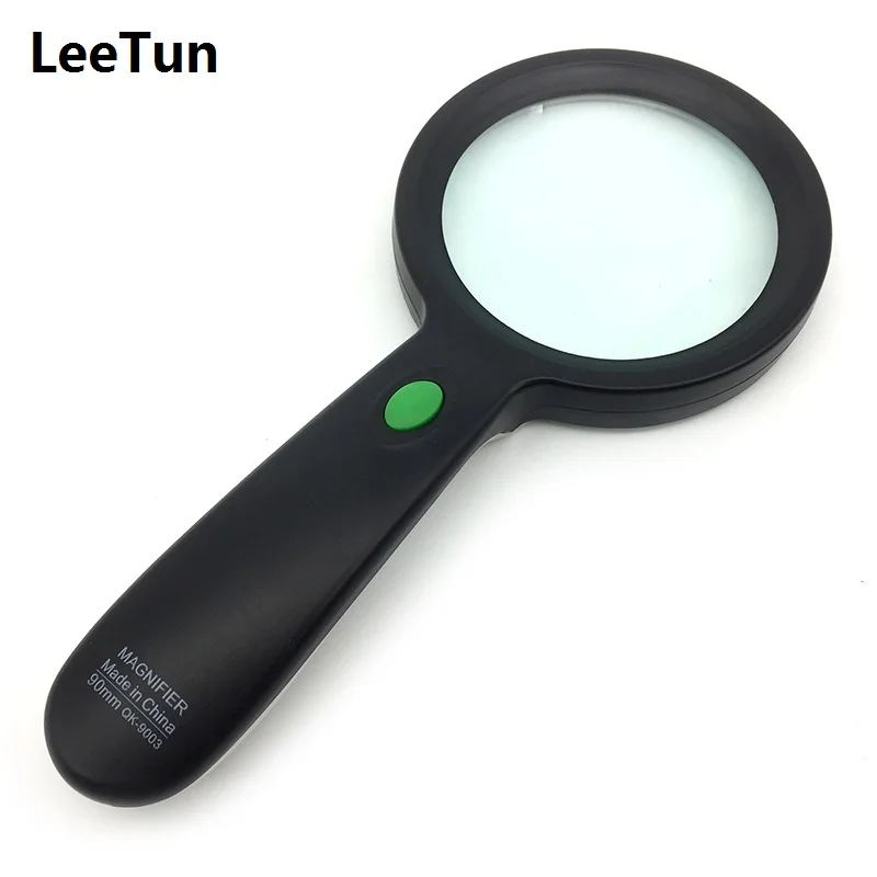 Handheld Loupe 90 mm Optical Glass Lens 5X Illuminated Magnifier