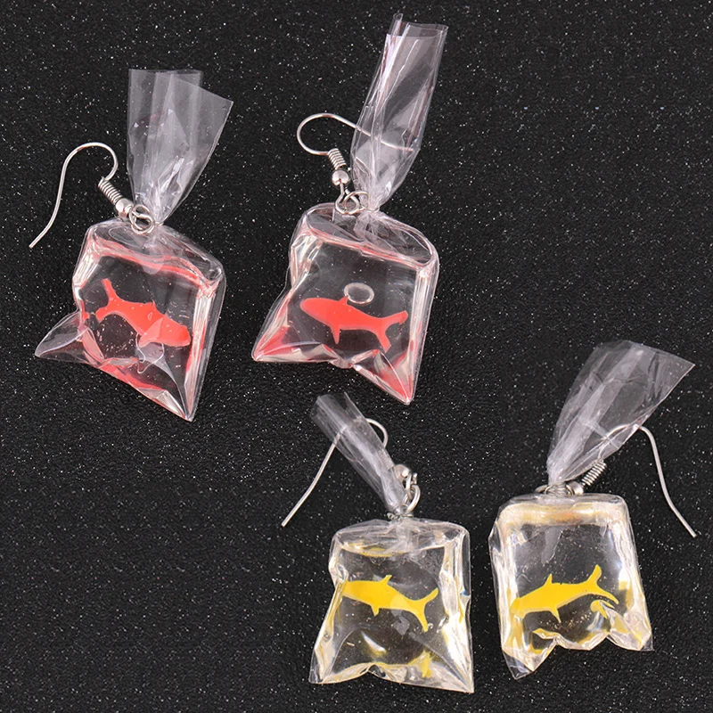 Горячая 1 пара красные желтые серьги-рыбки для женщин животные прекрасный прозрачный мешок серьги в форме капель Милая Рыба