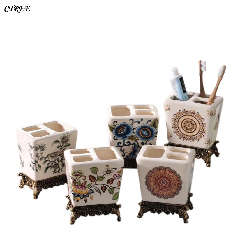 

CTREE Hot Sale Toothbrush Holder Fine European Ceramic Bathroom Wash Creative Multi Functional Toothbrush Holder Bathroom C131