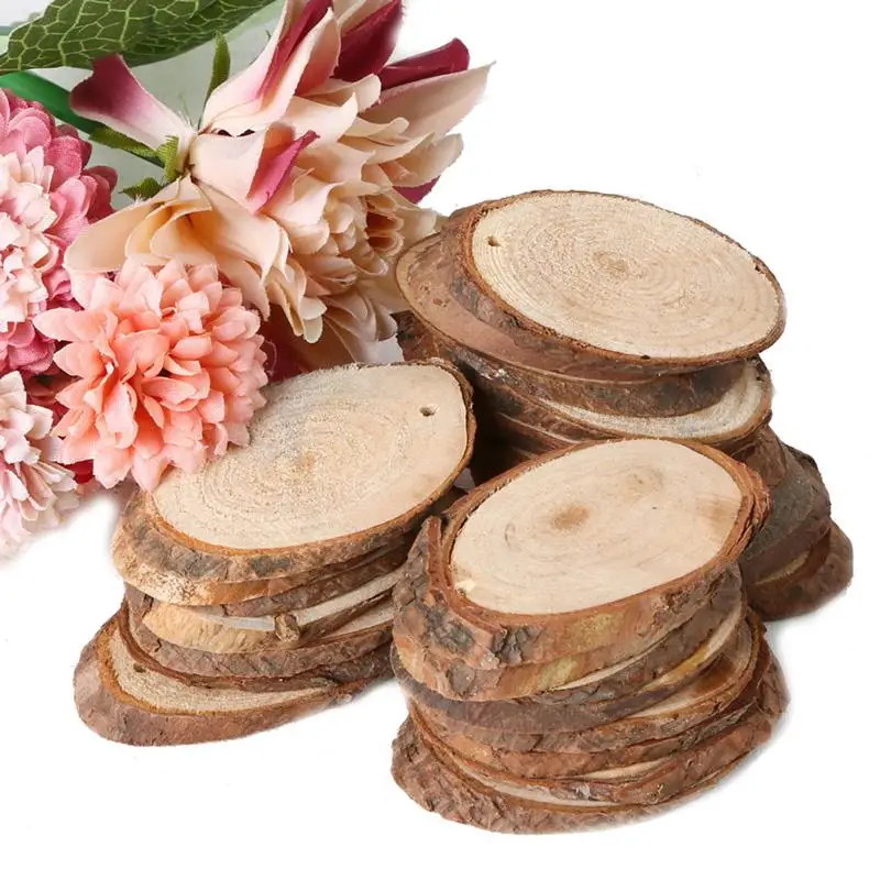 

25pcs Natural Round Wood Slices Circles With Tree Bark Log Discs For DIY Crafts Wedding Party Painting Decoration