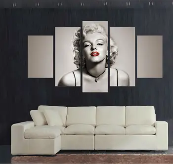 

5 pieces movie star canvas paintings Sexy Lady Marilyn Monroe picture printing poster of home sofa background wall decoration