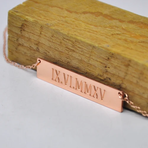 Wholesale Personalized Roman Numberal font b Necklace b font Rose Golden Engraved Pendent Custom Stamp font