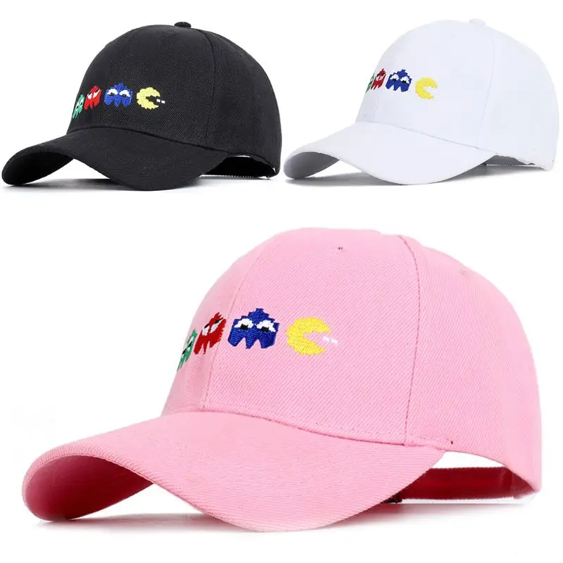

Unisex Harajuku Hip-Hop Baseball Cap Cute Cartoon Eat Bean Game Letters Embroidered Solid Color Adjustable Snapback Trucker Hat