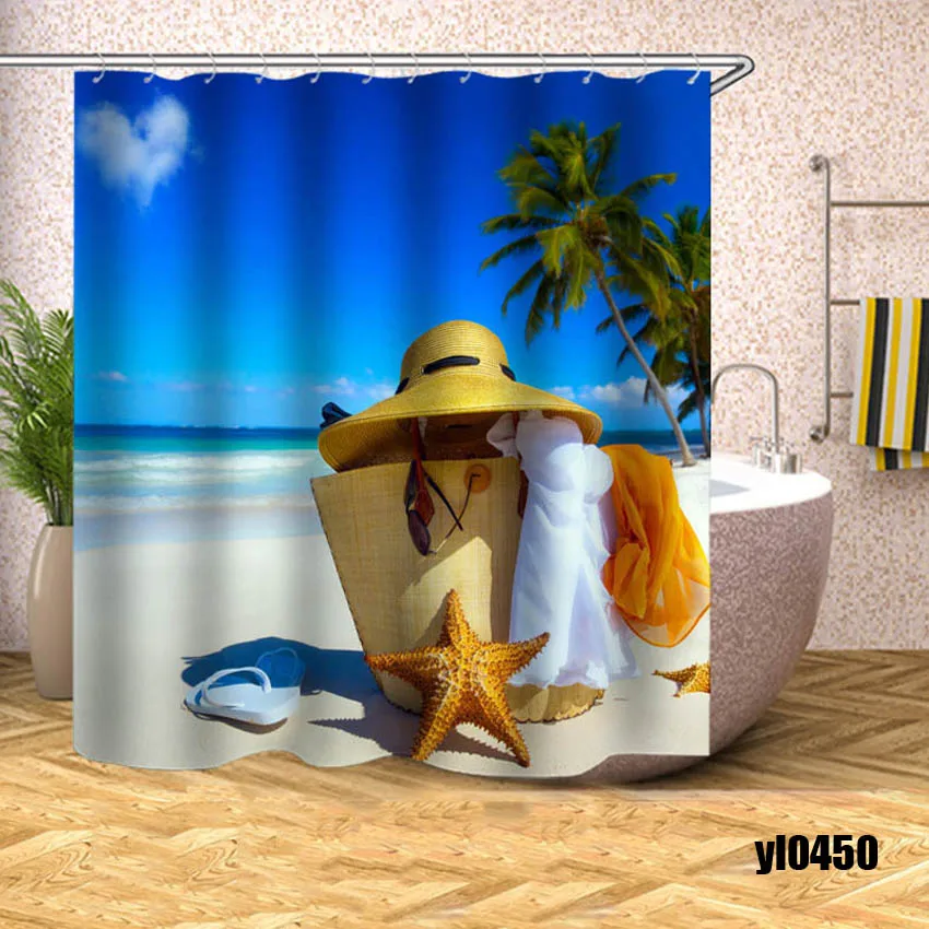 Морская ракушка занавеска для душа пляжная Водонепроницаемая ванна шторы в ванную комнату ванна большая широкая Крышка для купания Rideau De Bain - Цвет: Pattern 10