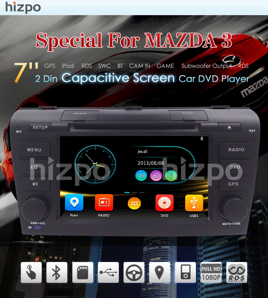 Sale 7 "Double 2 Din Car DVD Player AutoRadio for Mazda 3 2004-2009 Head Unit with GPS Bluetooth, USB, CD, 3G Navigation Free Camera 1