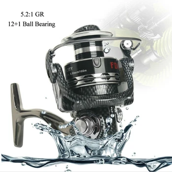 

1000-10000 Series 12+1 Ball Bearing Fishing Reels 5.2:1 Gear Ratio Aluminum Metal Pre-Loading Spinning Fishing Wheel Pesca