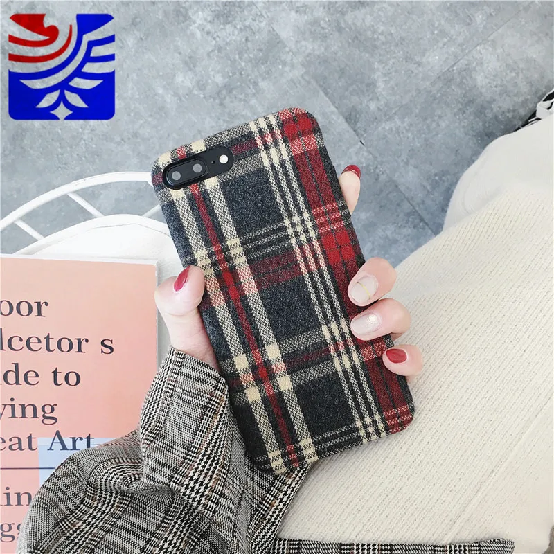 PEIPENG  Fashion Tide card Autumn and winter Retro stripe latticesPhone Cases For iphone 6 6S 7 8 Plus X Xs Max Christmas gift8