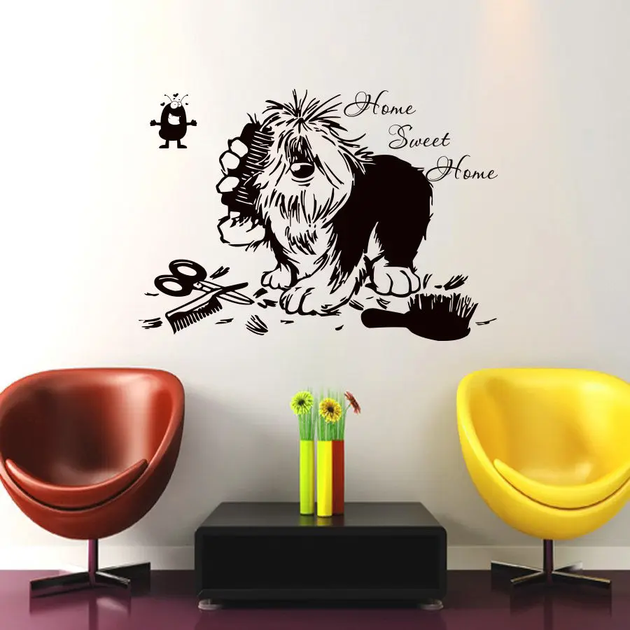 Pet Shop Vinyl Wall Decal Home Sweet Home Quote Grooming Salon Dog