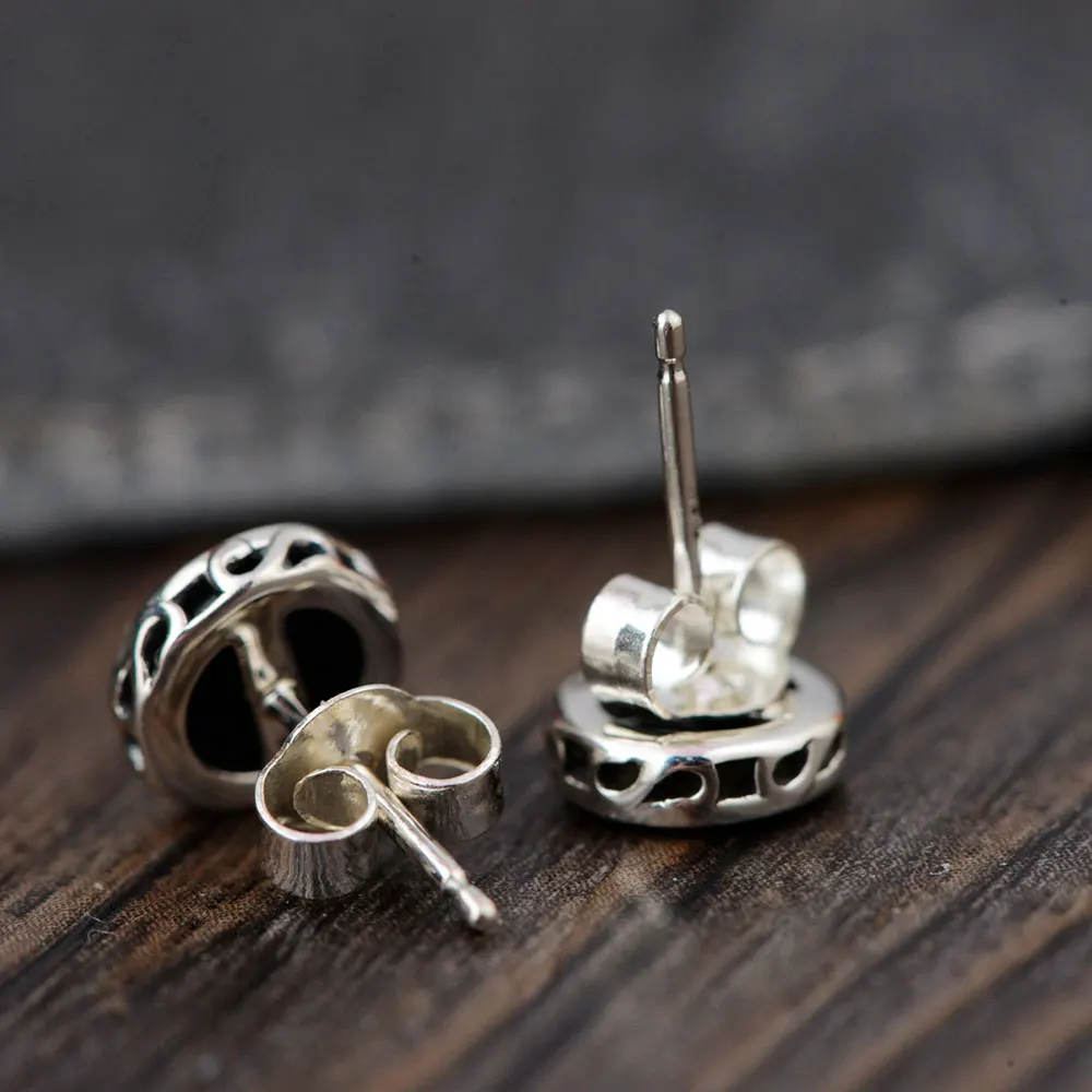 FNJ круглые черные серьги-гвоздики из серебра 925 пробы Букле д 'Орель для женщин, ювелирные изделия, оригинальные серьги из стерлингового серебра S925 пробы с камнем