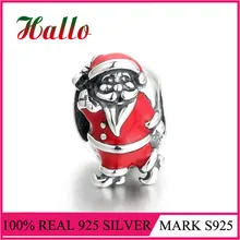Рождественский Санта Клаус Подвеска из эмали серебряные бусины для изготовления ювелирных изделий Подходит браслеты рождественские украшения для дома