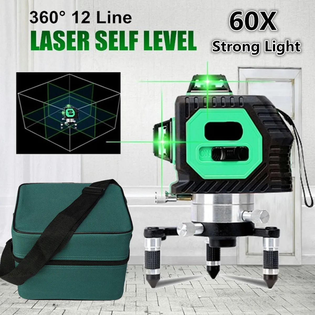 

ZEAST 3D Green Auto Laser Level 12 Lines +-1mm 360 Horizontal Vertical Cross Build Tool Waterproof Plumb-point Wavelength 532nm