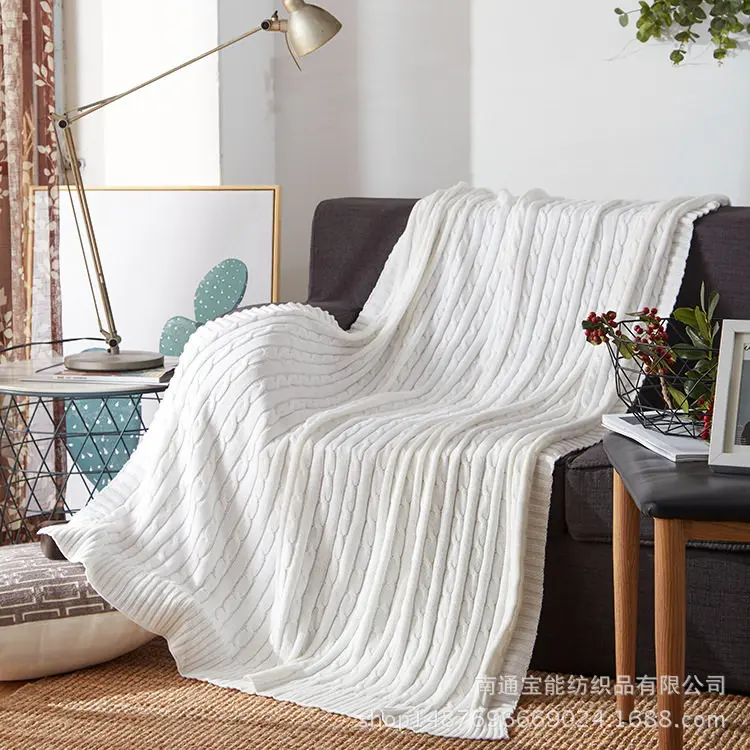 Мягкое хлопковое вязаное одеяло, европейский стиль одеяло для дивана, офисное одеяло для обеда, уход за ребенком - Цвет: Белый