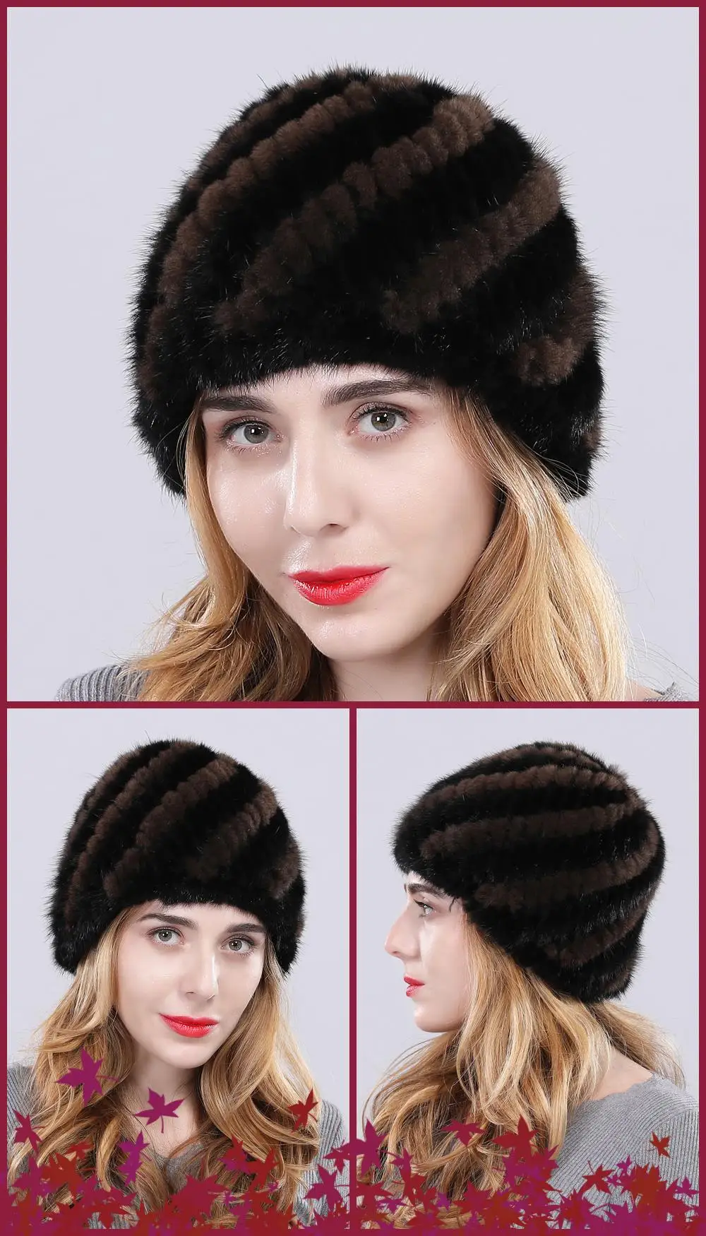 new arrival women real mink fur hat classic knitted genuine mink cap elastic warm brand wool lining thick fashion