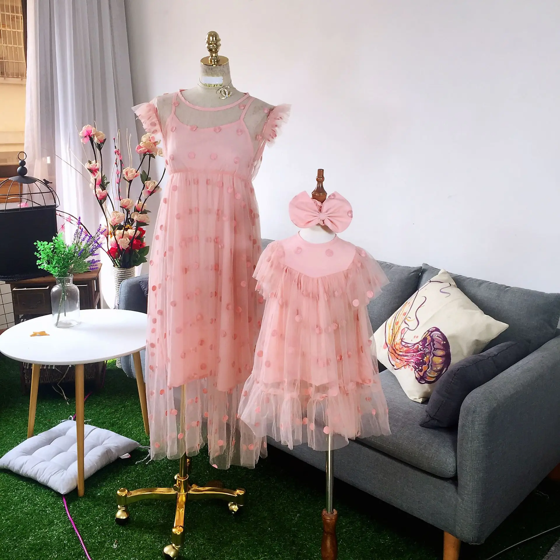 

Mother and Daughter Evening Dresses Twinning Mother and Daughter Matching Mommy and Me Dresses Summer Pink Dresses Clothes