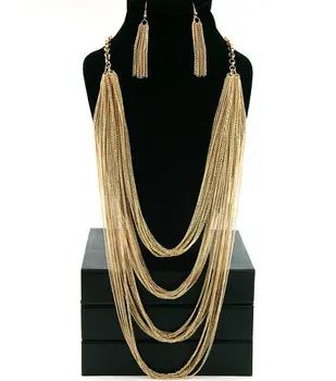 

NK-146 Gold Color DRAPE DROP CHOKER LINK CHAIN Statement Necklace