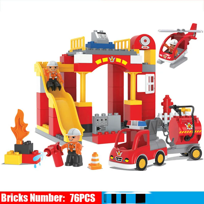 

76PCS Big Blocks City Fire department Firemen Building Blocks set Kids DIY Bricks Creative Toys for Children Compatible Duploe