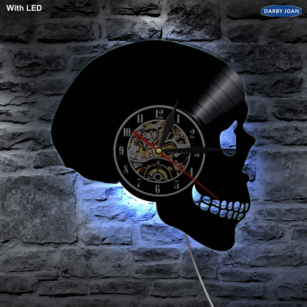 

Handcarved Skull LED Lighting Wall Clock Color Changing Wall Light Vinyl With Remote Controller Atmosphere Night Light