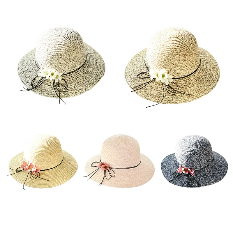 2019 новые корейские соломенные шляпы от солнца для женщин кепки анти-УФ пляжная летняя Гибкая шляпа для дам цветок упакованный ведро цветок