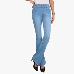 HANZANGL женские большой размеры джинсы для женщин тонкий высокая талия эластичный микро расклешенные брюки девочек классический четыре сезо