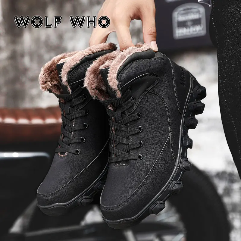 

WOLF WHO Fashion Big size New Men Boots Male Winter Snow Boots Warm Fur Plush Lace Up High Top Fashion Man Shoes Sneakers X-182