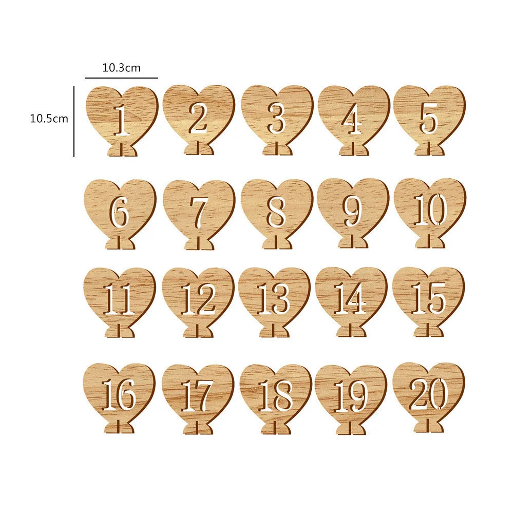 1-20 Seat Card Wooden Wedding Party Supplies Heart Shape Hollow Number Seat Place Holder Table Number