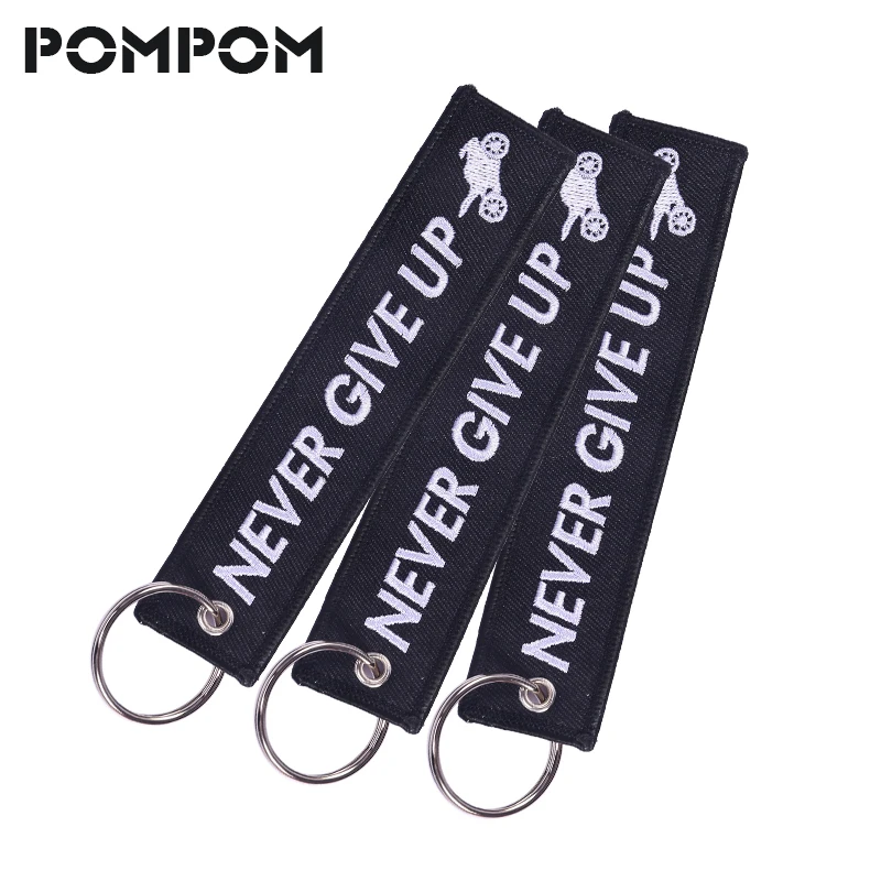 

3 PCS/LOT Fashion Jewelry Motorcycle Keychain OEM ATV Car Key Chains for Men Embroidery Never Give Up Motor Key Holder Key Fobs