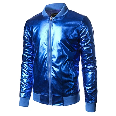 Zemtoo Для мужчин s куртка для ночного клуба; декор в виде золотистых металлических блестящая куртка бренд Для мужчин модное пальто предупредить Курточка бомбер Для мужчин вечерние новые босоножки из ткани - Цвет: Blue