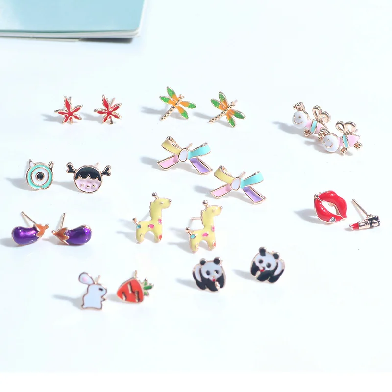 

Mini animal stud girl earrings cute little fresh rabbit earrings for women dragonfly bee dripping earrings trend accessories