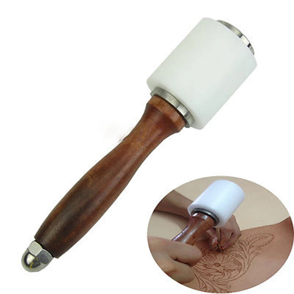 

215mm Leather Carving Hammer Printing Tool DIY Craft Cowhide Punch Cutting Sew Nylon Hammer Tool Kit with Wood Handle