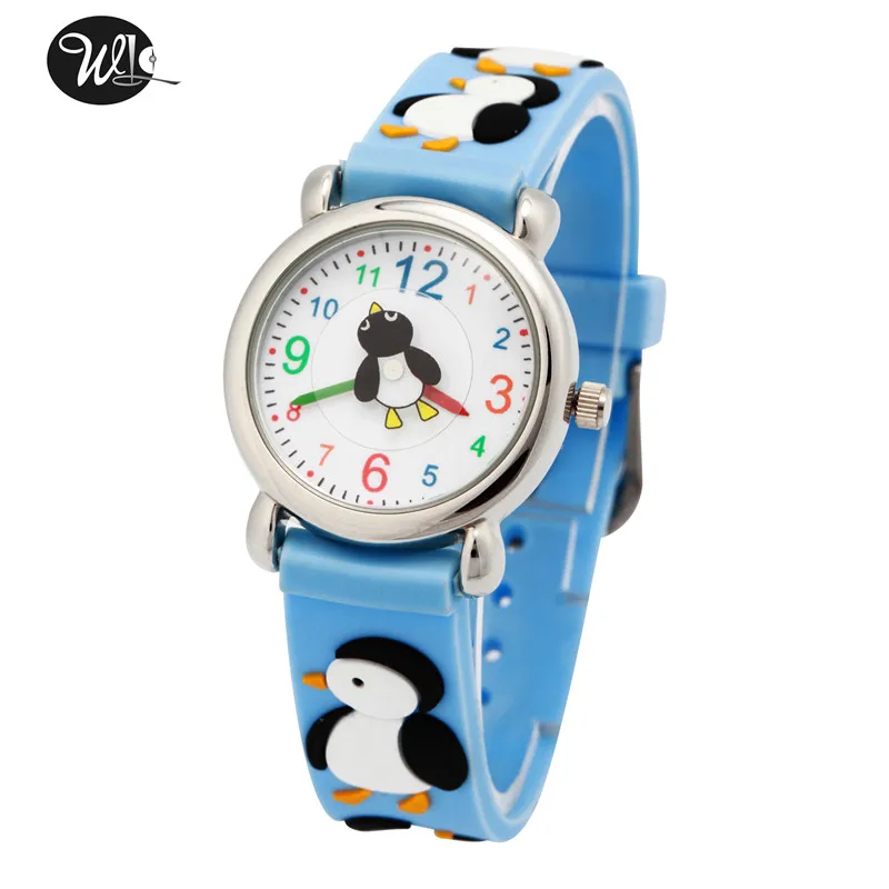 3D детей Для мальчиков и девочек Подарки Кварцевые часы Пингвин мультфильм часы Указатель милый ребенок время обучения часы