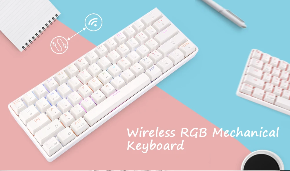 DK61 Desktop Wired Wireless Blue Switch 61 Keys Keyboard RGB Backlight for Home Game Office